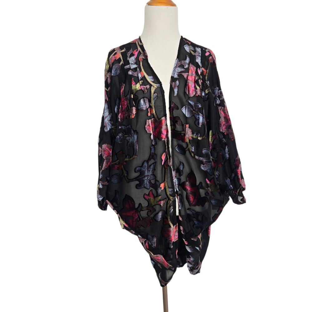 Velvet Burnout Kimono Sheer Floral Fairy Grunge Black Whimsigoth Women Tolani OS
